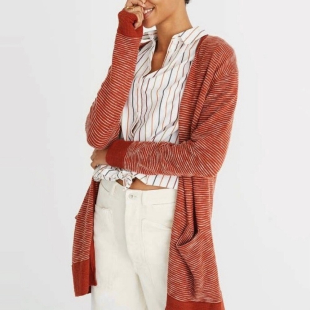 Madewell Summer Ryder Rust Striped Long Cardigan Size XS